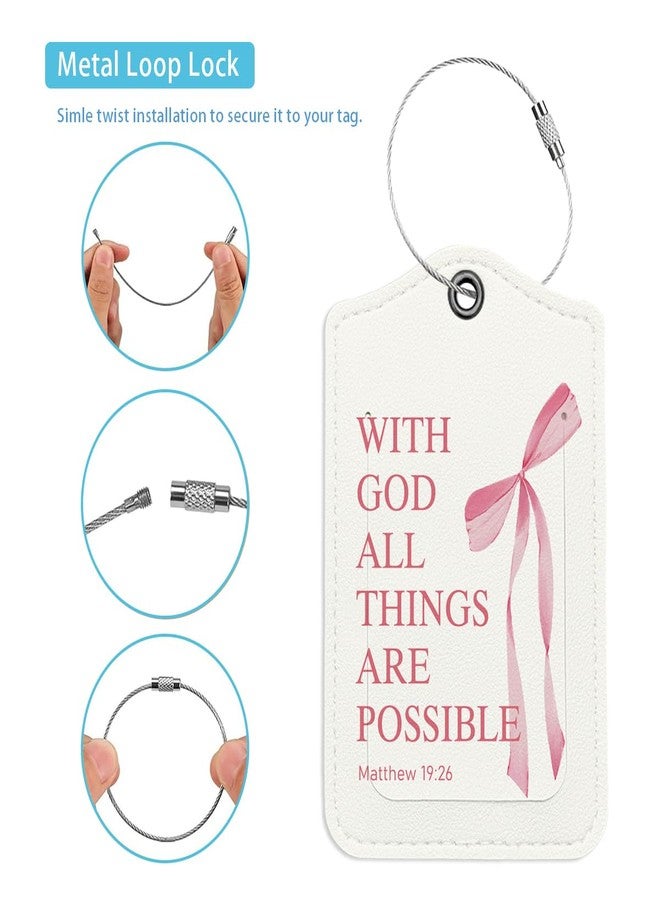 LARTSFRO Coquette Pink Bow Luggage Tags for Suitcases, Cute Luggage Tags for Women, Bible Verses Bow Luggage Tag, Trendy Girly 2 Pack Luggage Tag for Travel, Teen Girls Gifts Suitcase Tags - Image 3